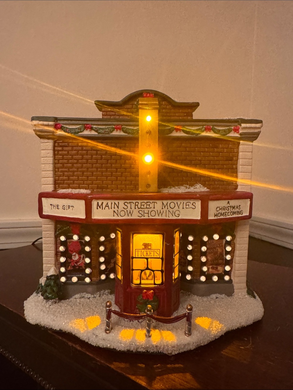 St. Nicholas Square Red and White Holiday Lighted Movie Theater